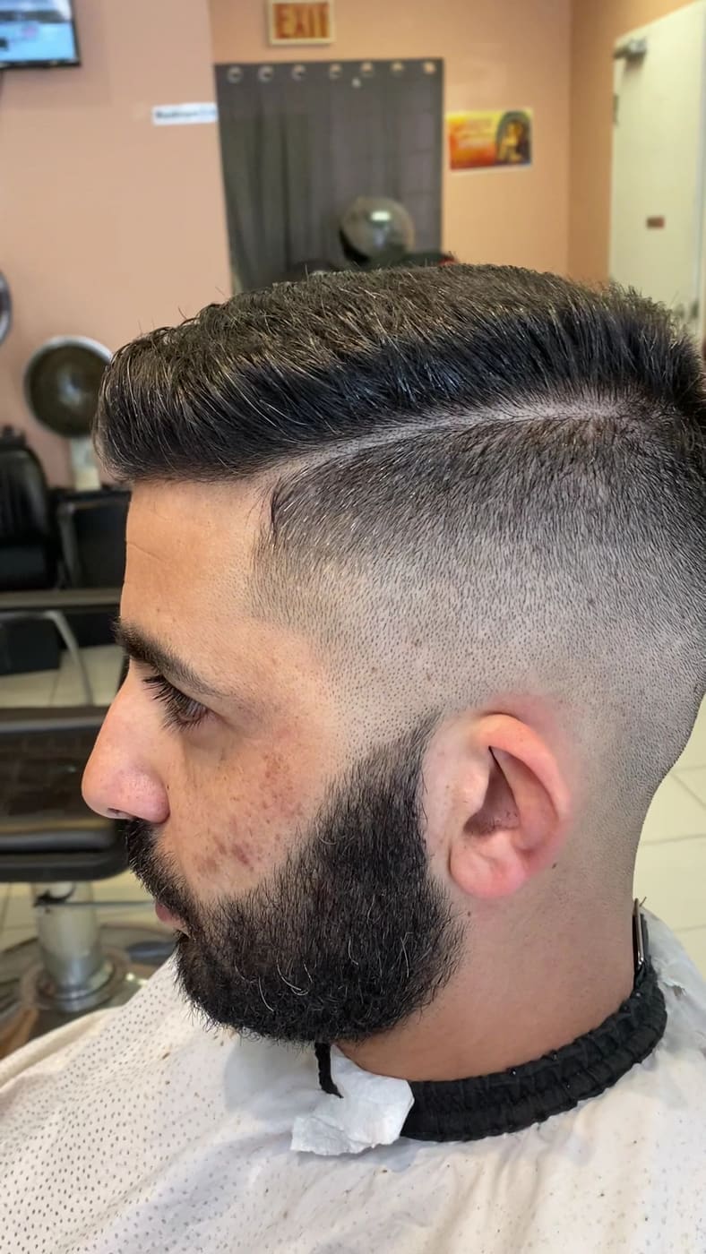 Men's fade haircut, side profile