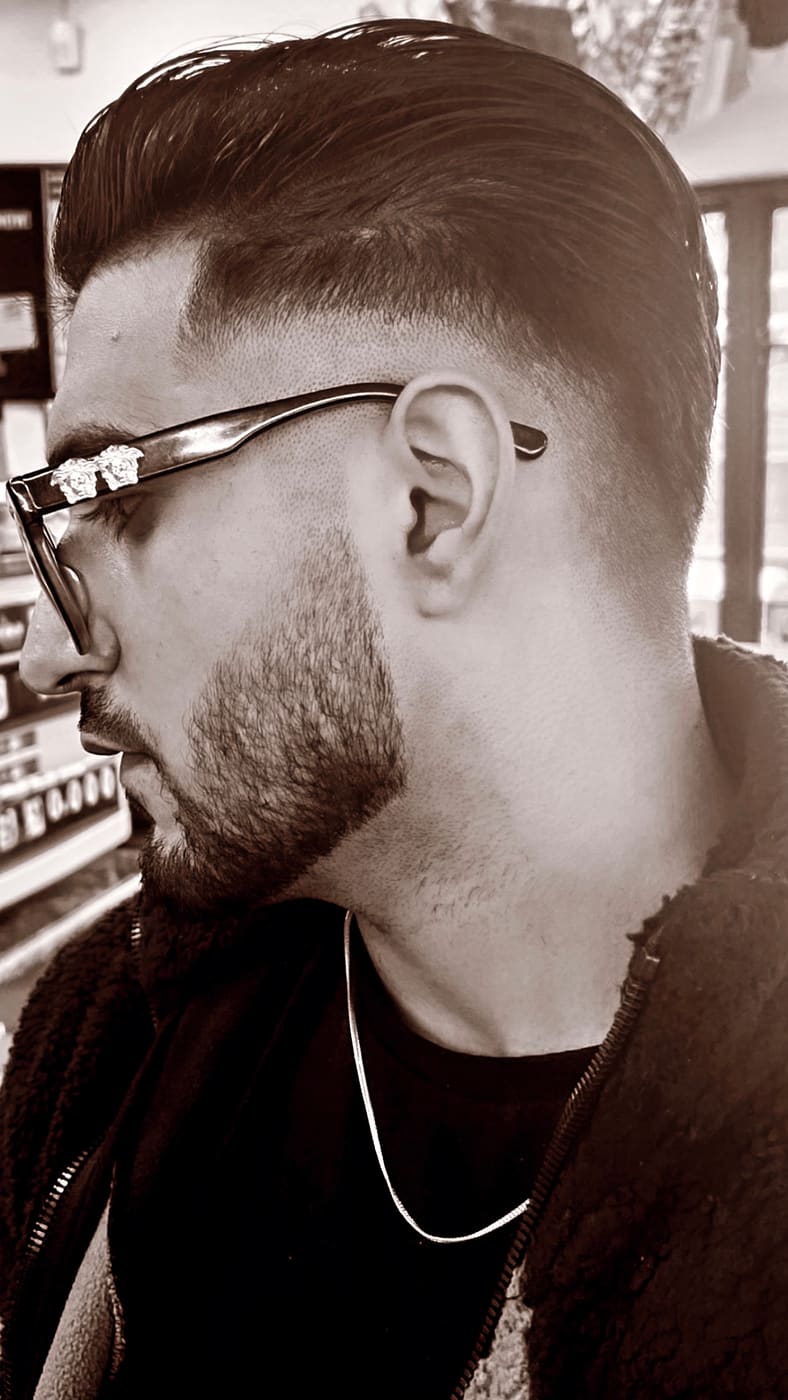 Fade and beard line-up, close-up