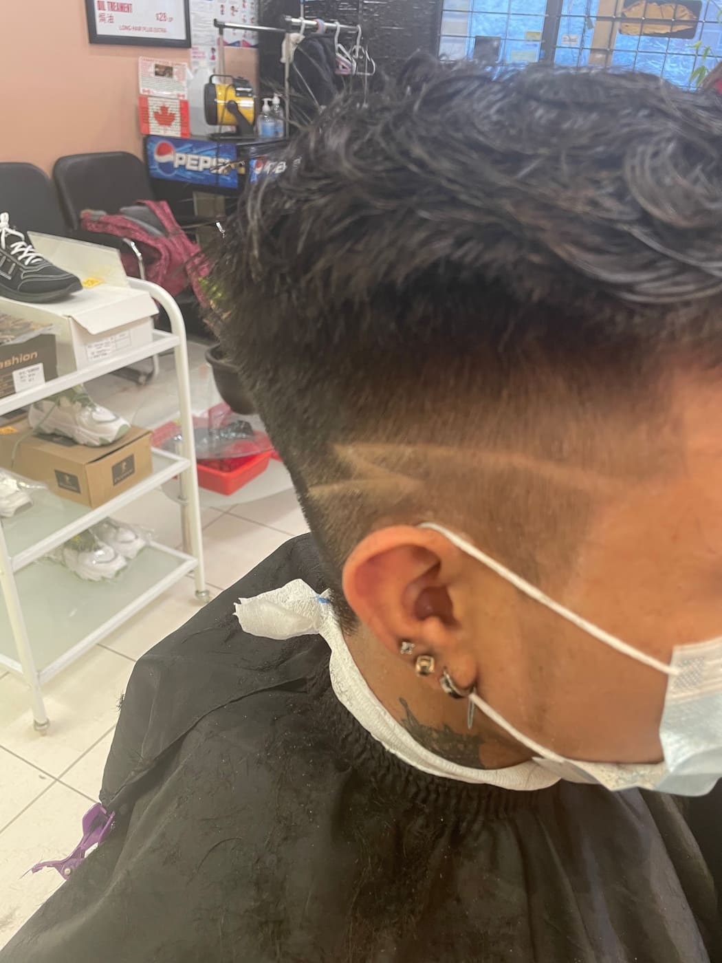 Silver textured top with fade, side profile
